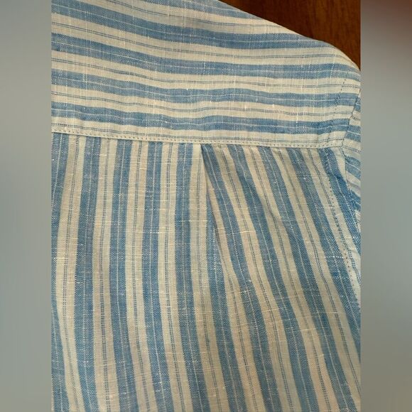 Richards Balneário Linen Button-Up Shirt Blue White Striped Mens Sz 3 M/L Brazil - Picture 8 of 9